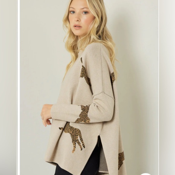 Cheetah Print Tan Sweater M - Picture 2 of 8